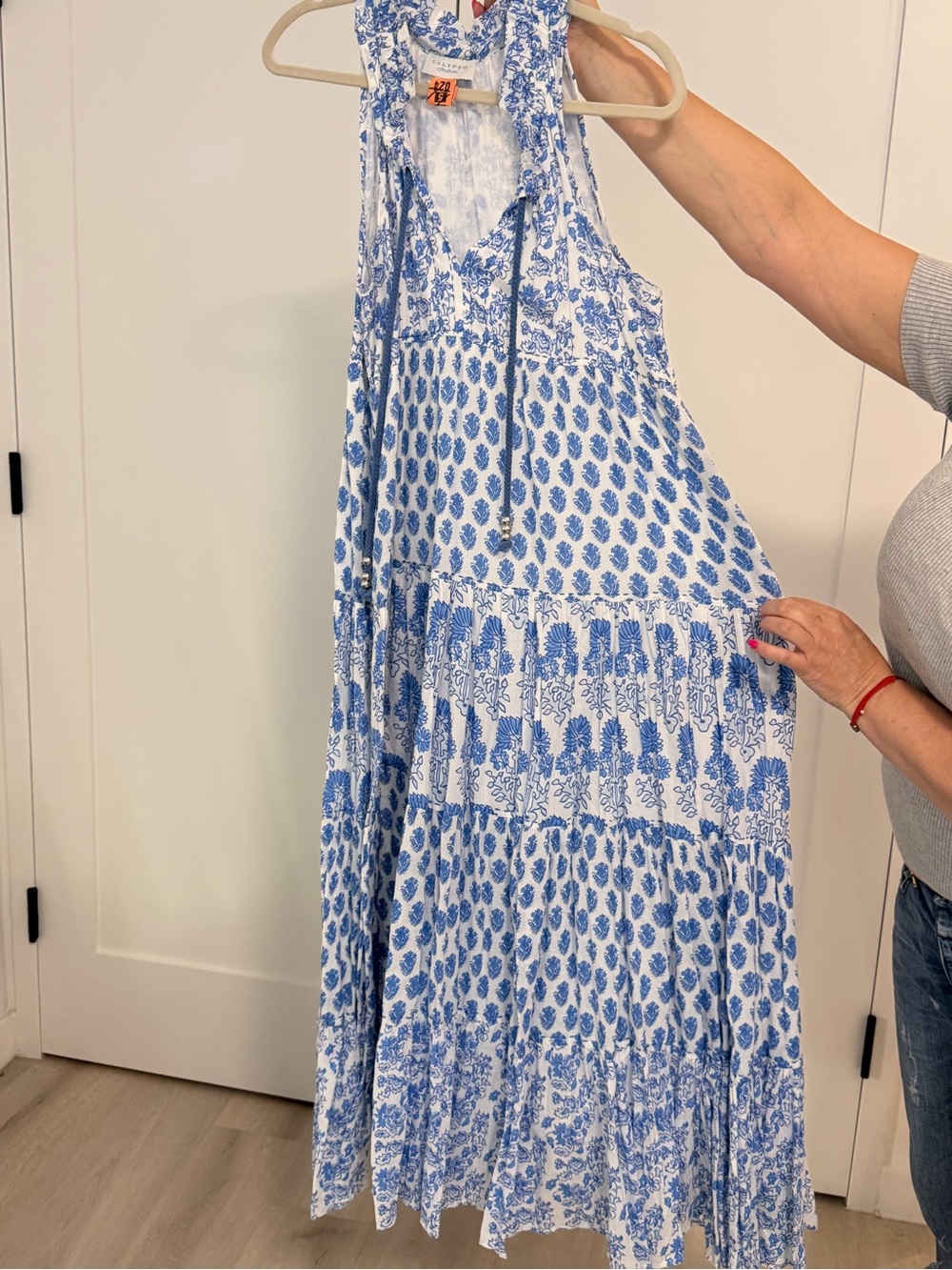 Calypso St. Barth White Maxi Dress with Blue Floral Print